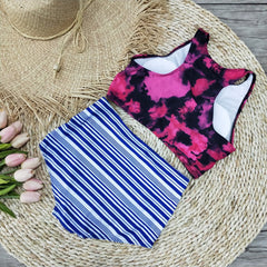 Retro High Waist Floral Vest Bikini Set