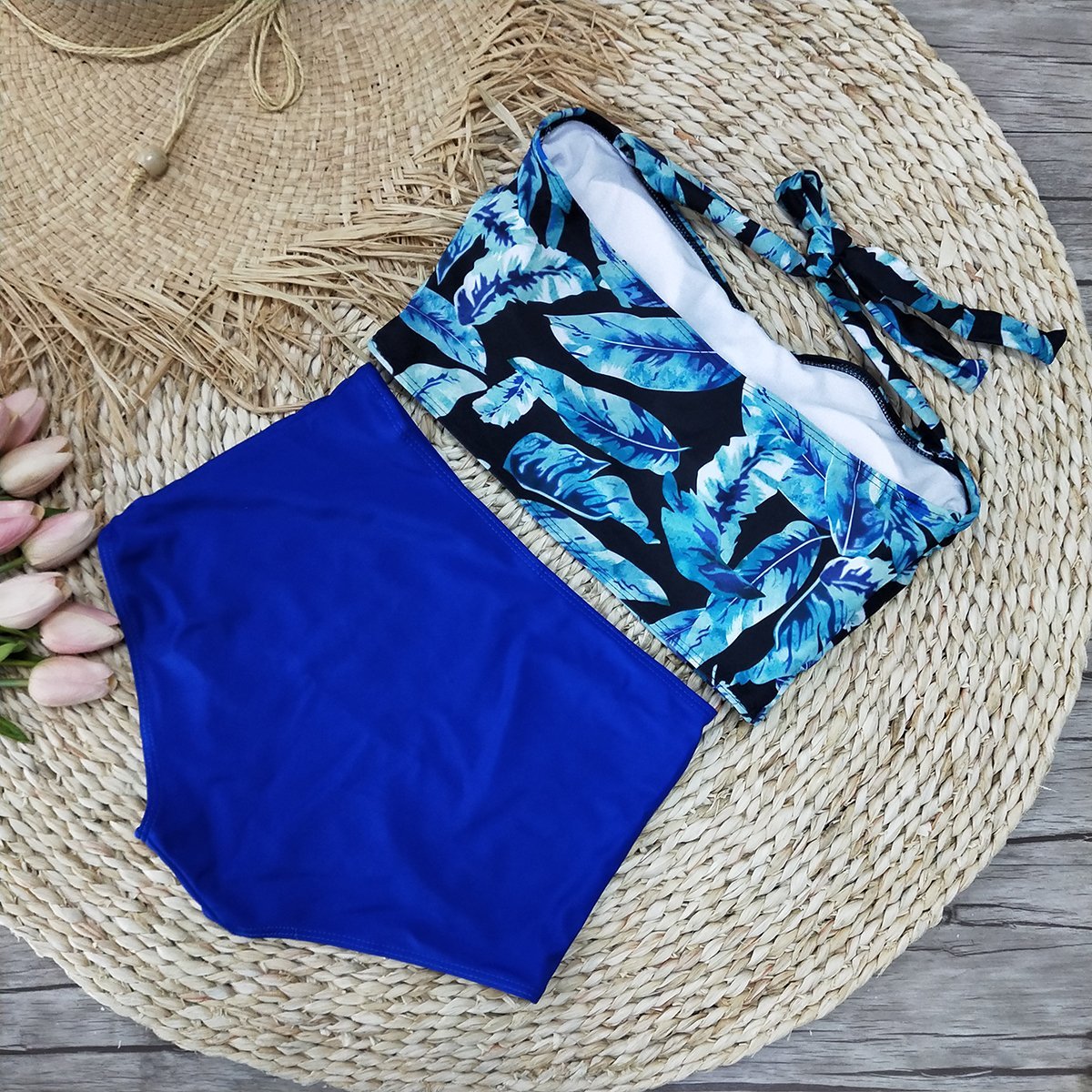 Retro High Waist Floral Vest Bikini Set