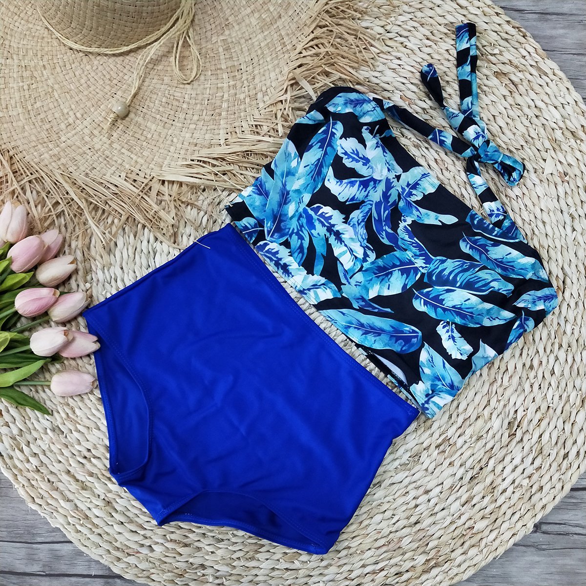 Retro High Waist Floral Vest Bikini Set