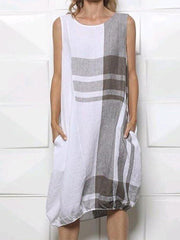 Casual Coloeblock Linen Plain Sleeveless Dresses