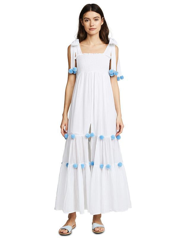 Bohemia Pompoms Knotted Bowknot Split-front Maxi Dress