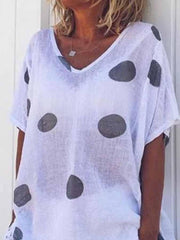 Casual Polka Dots Short Sleeve V Neck Tops