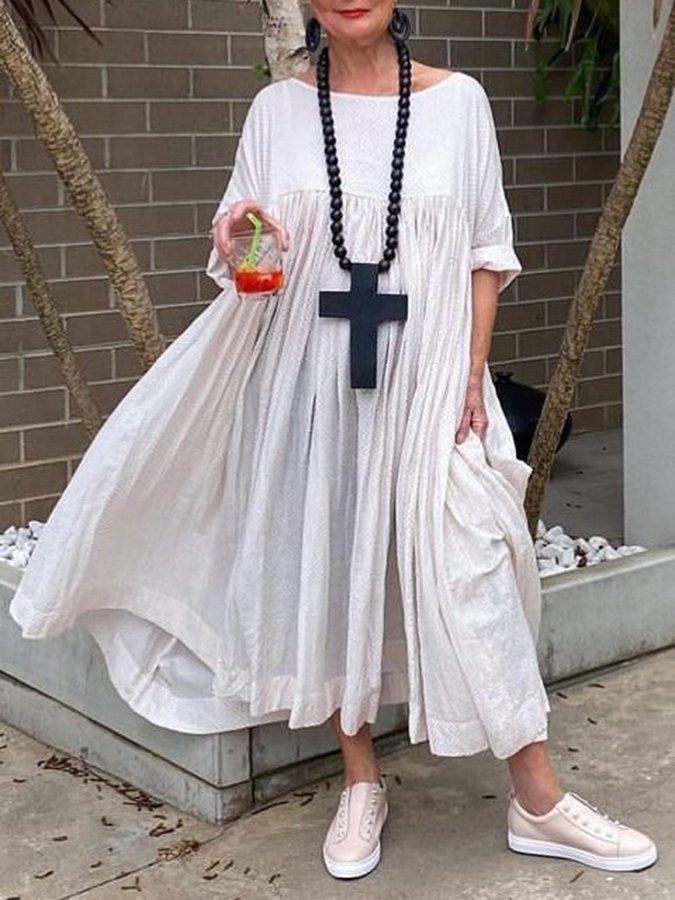 Cotton 3/4 Sleeve Solid Round Neck Dresses