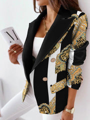 Women's Blazers Double Breasted Long Sleeve Printed Blazer
