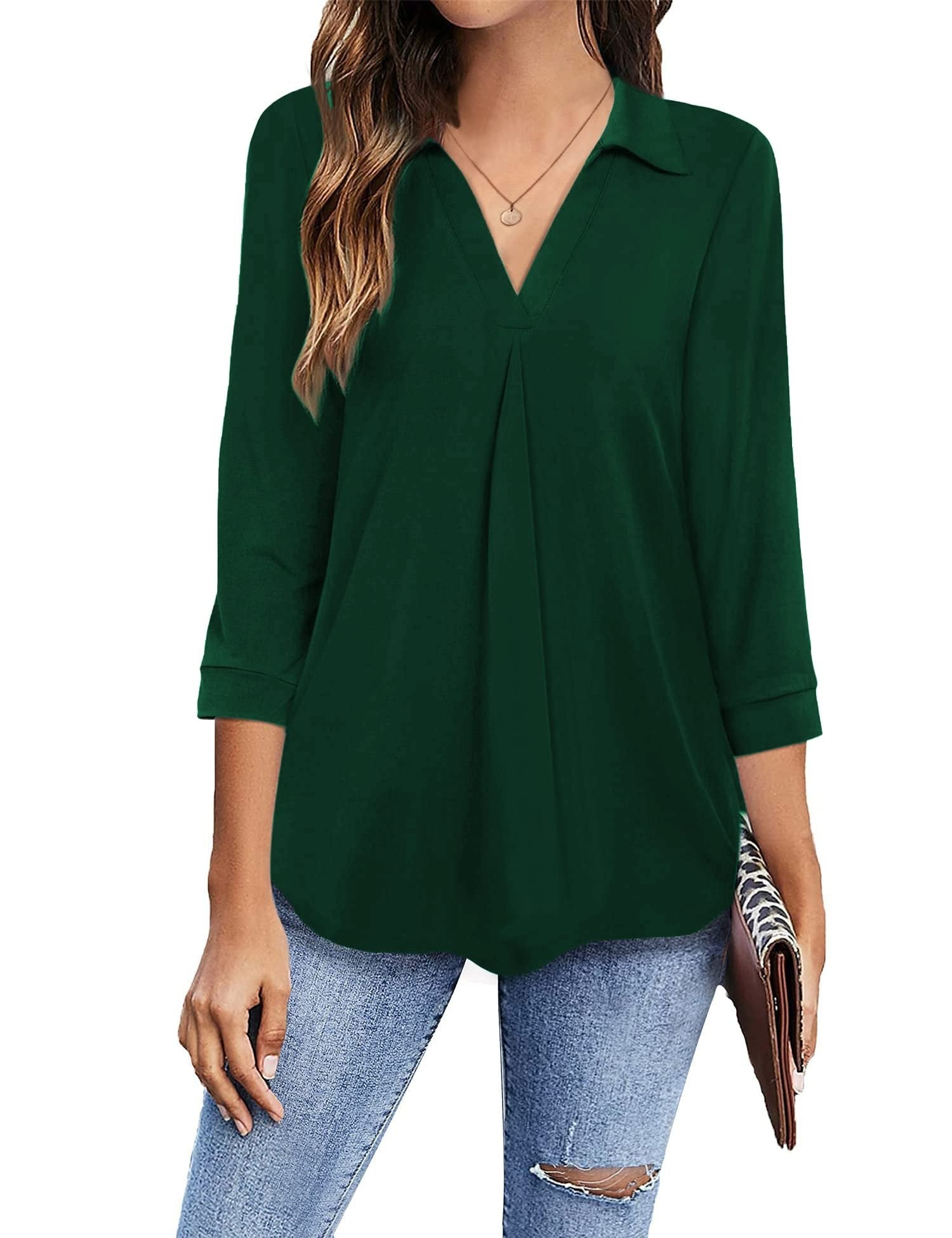 Women's Blouses Collared V Neck Casual Loose Blouse