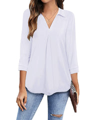 Women's Blouses Collared V Neck Casual Loose Blouse