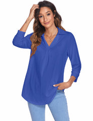 Women's Blouses Collared V Neck Casual Loose Blouse