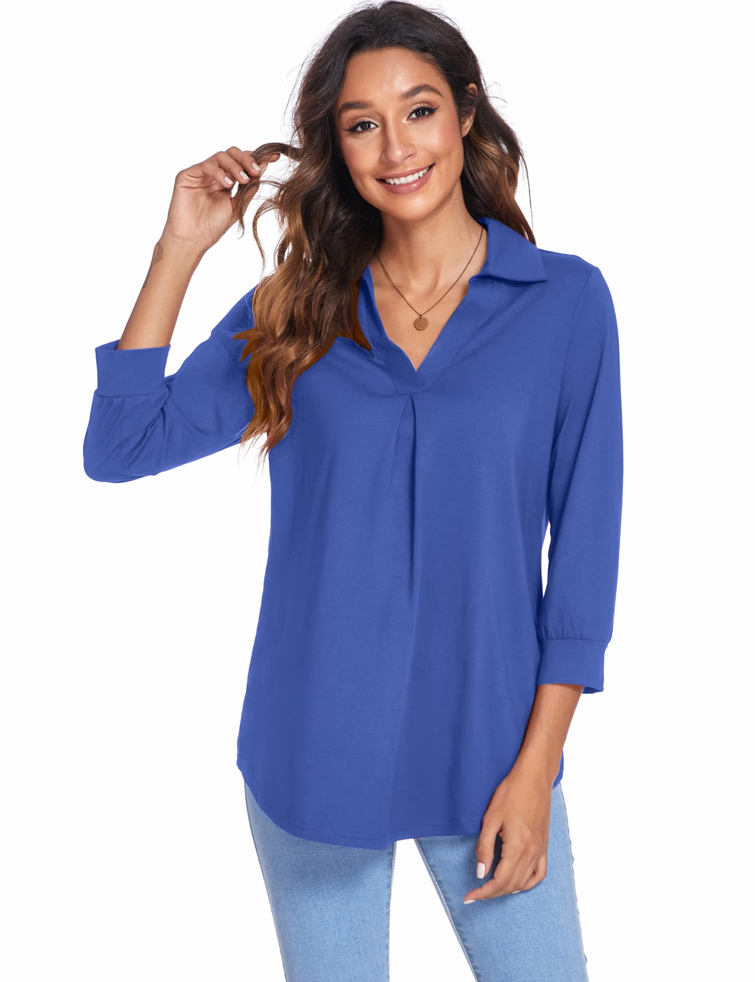 Women's Blouses Collared V Neck Casual Loose Blouse