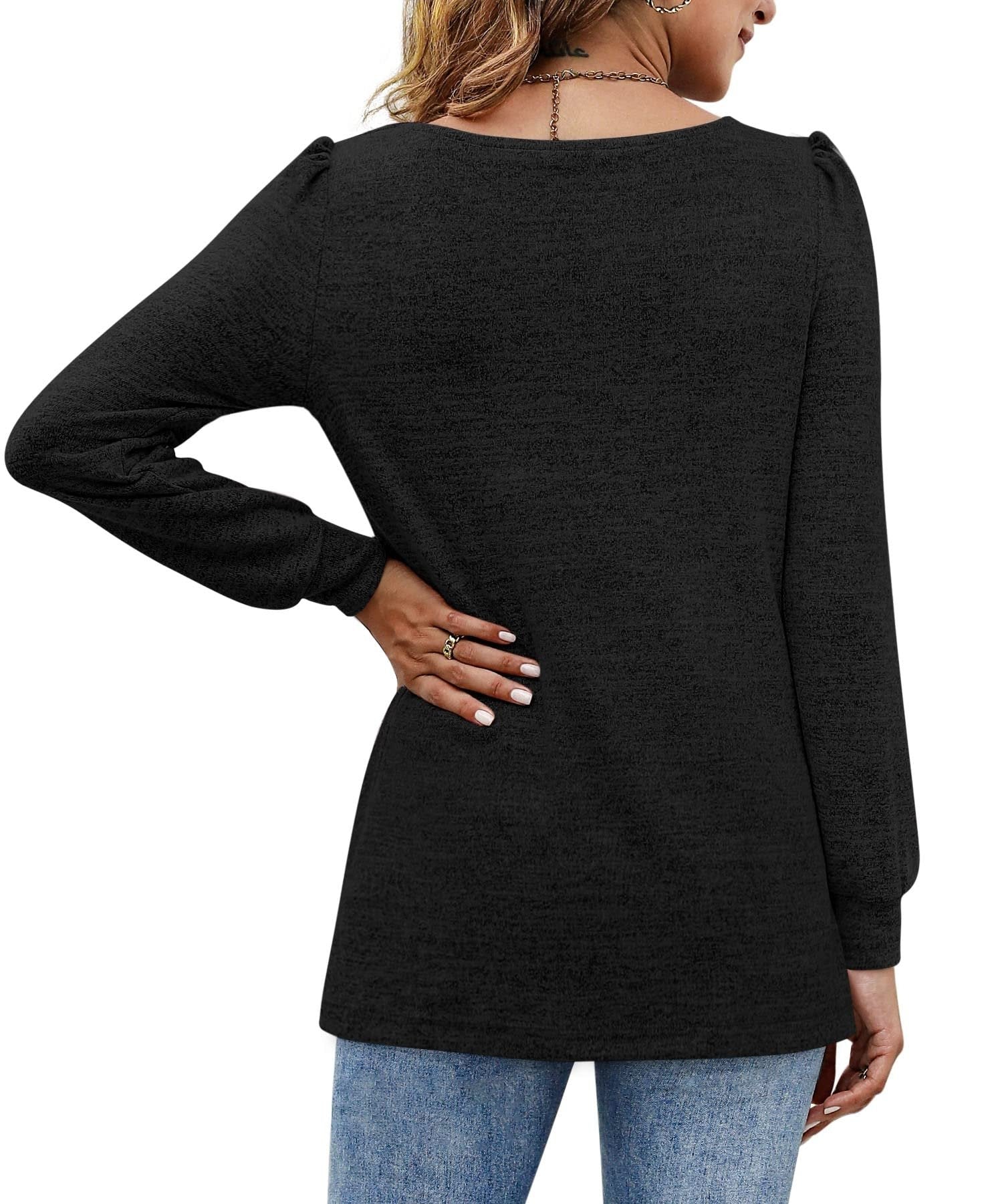 Women's Blouses Square Neck Puff Sleeve Casual Blouse