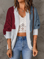 Women's Cardigans Loose Colorblock Long Sleeve Knit Cardigan
