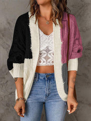Women's Cardigans Loose Colorblock Long Sleeve Knit Cardigan