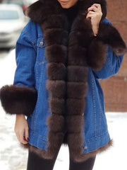 Women's Coats Furry Denim Super Warm Long Sleeve Coat