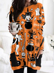 Women's Dresses Pumpkin Cartoon Print Long Sleeve Halloween Blouses