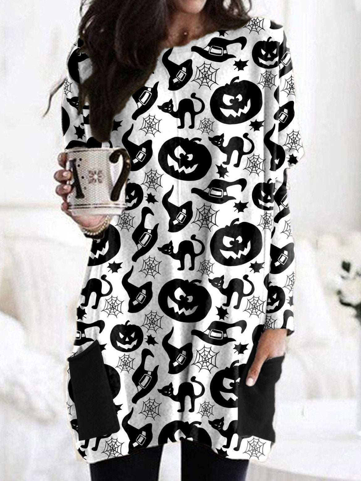 Women's Dresses Pumpkin Cartoon Print Long Sleeve Halloween Blouses