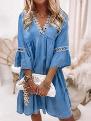 Women's Dresses Lace V-Neck 3/4 Sleeve Dress