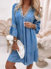 Women's Dresses Lace V-Neck 3/4 Sleeve Dress