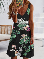 Women's Dresses Loose V-Neck Floral Print Sleeveless Dress