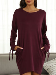 Women's Dresses Round Neck Pocket Long Sleeve Casual Dress