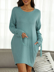 Women's Dresses Round Neck Pocket Long Sleeve Casual Dress