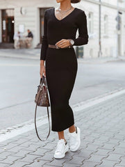 Women's Dresses Simple Solid Long Sleeve Knit Dress