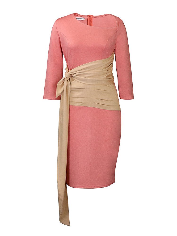 Women's Dresses Slanted Neck Tie 3/4 Sleeve Slim Fit Dress