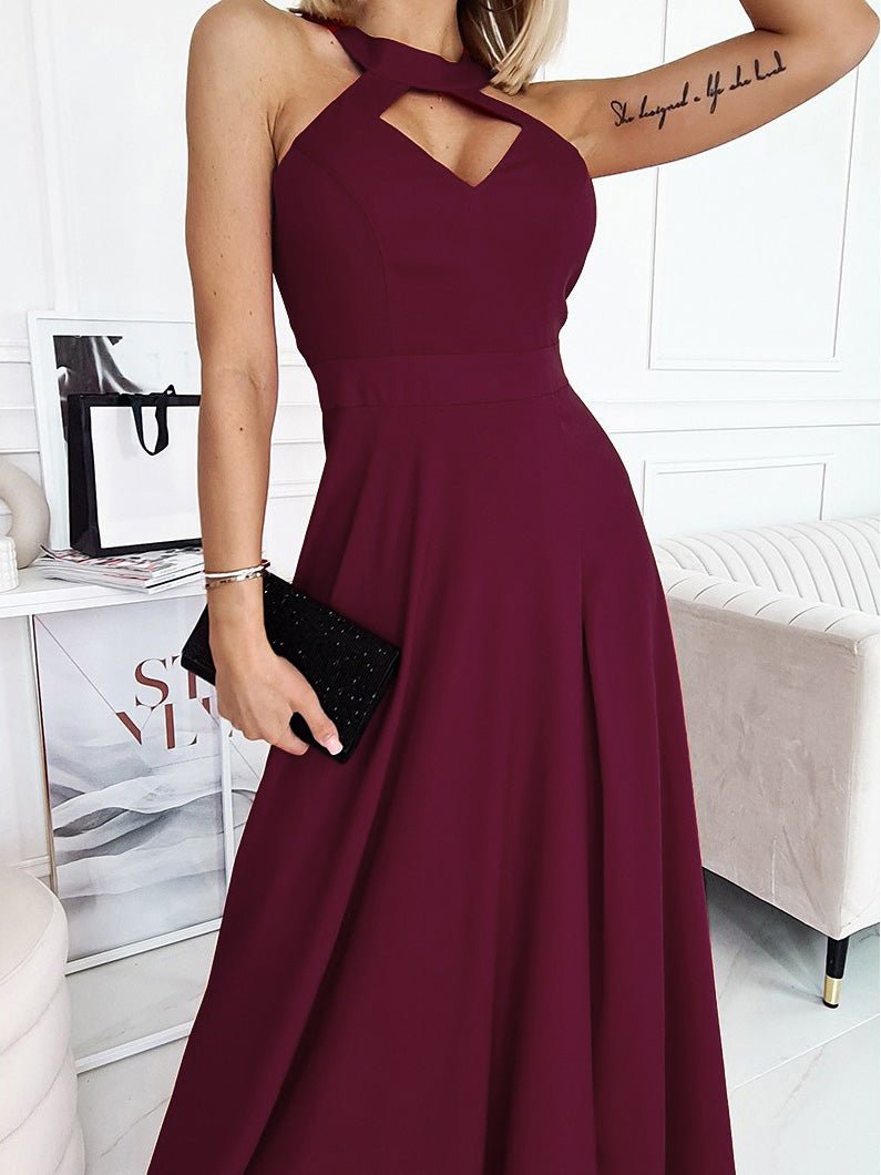 Women's Dresses Solid Halter Hollow Sleeveless Slit Dress