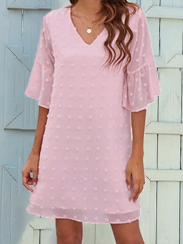 Women's Dresses Solid Jacquard Dots Chiffon Short Sleeve Dress