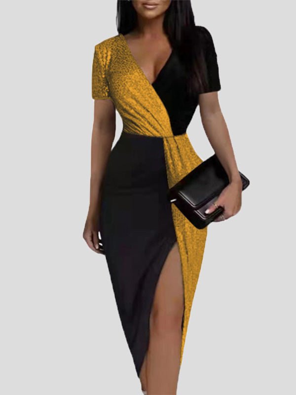 Women's Dresses V-Neck Short Sleeve Slit Bodycon Dresses