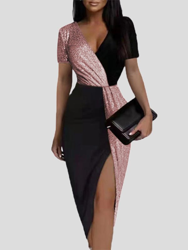 Women's Dresses V-Neck Short Sleeve Slit Bodycon Dresses