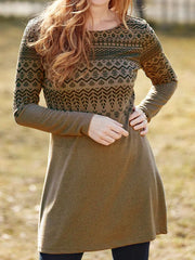 Women's Dresses Vintage Printed Round Neck Long Sleeve Dress