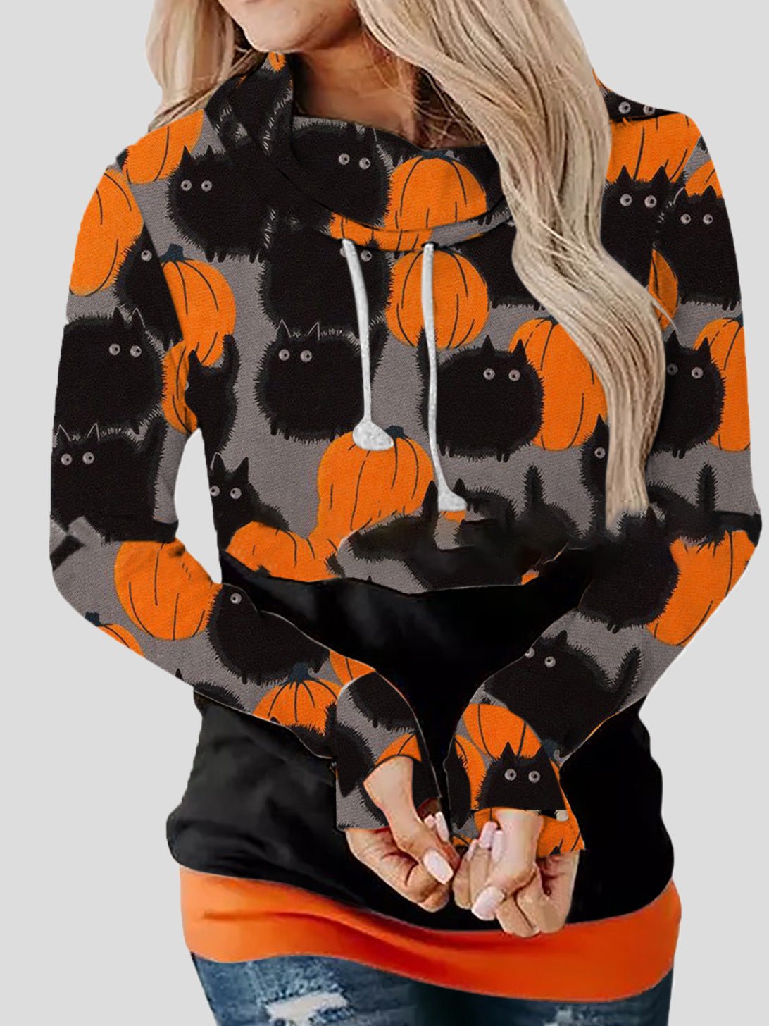 Women's Hoodies Printed Pile Neck Long Sleeve Casual Hoodies