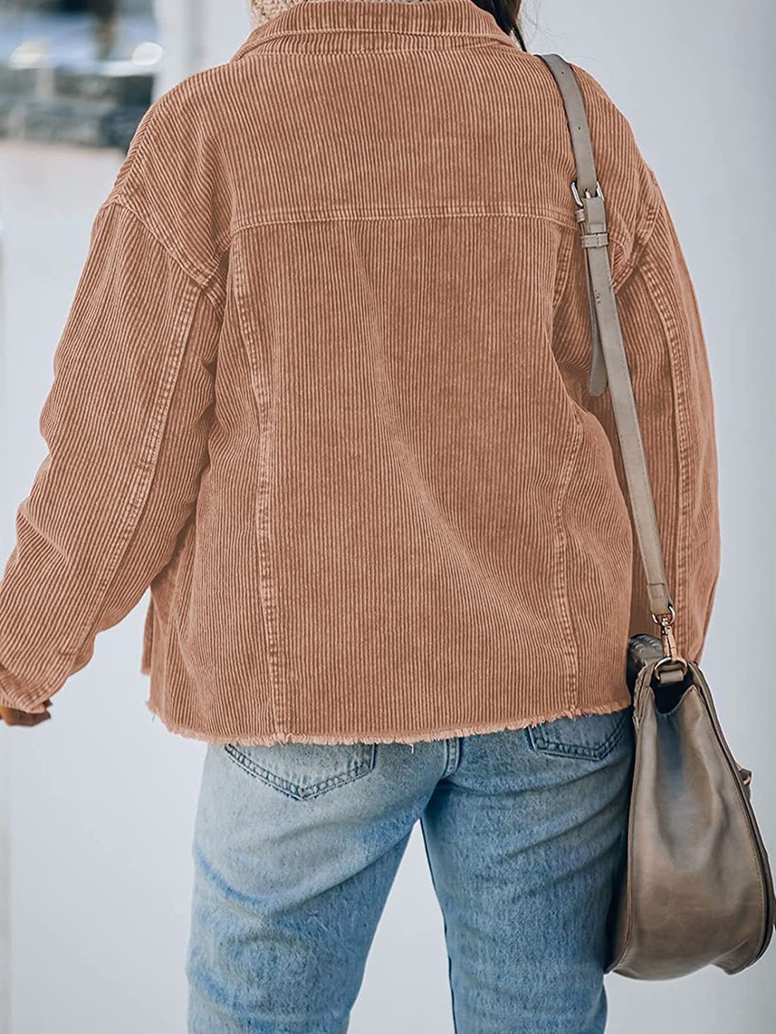 Women's Jackets Corduroy Button Loose Long Sleeve Jacket