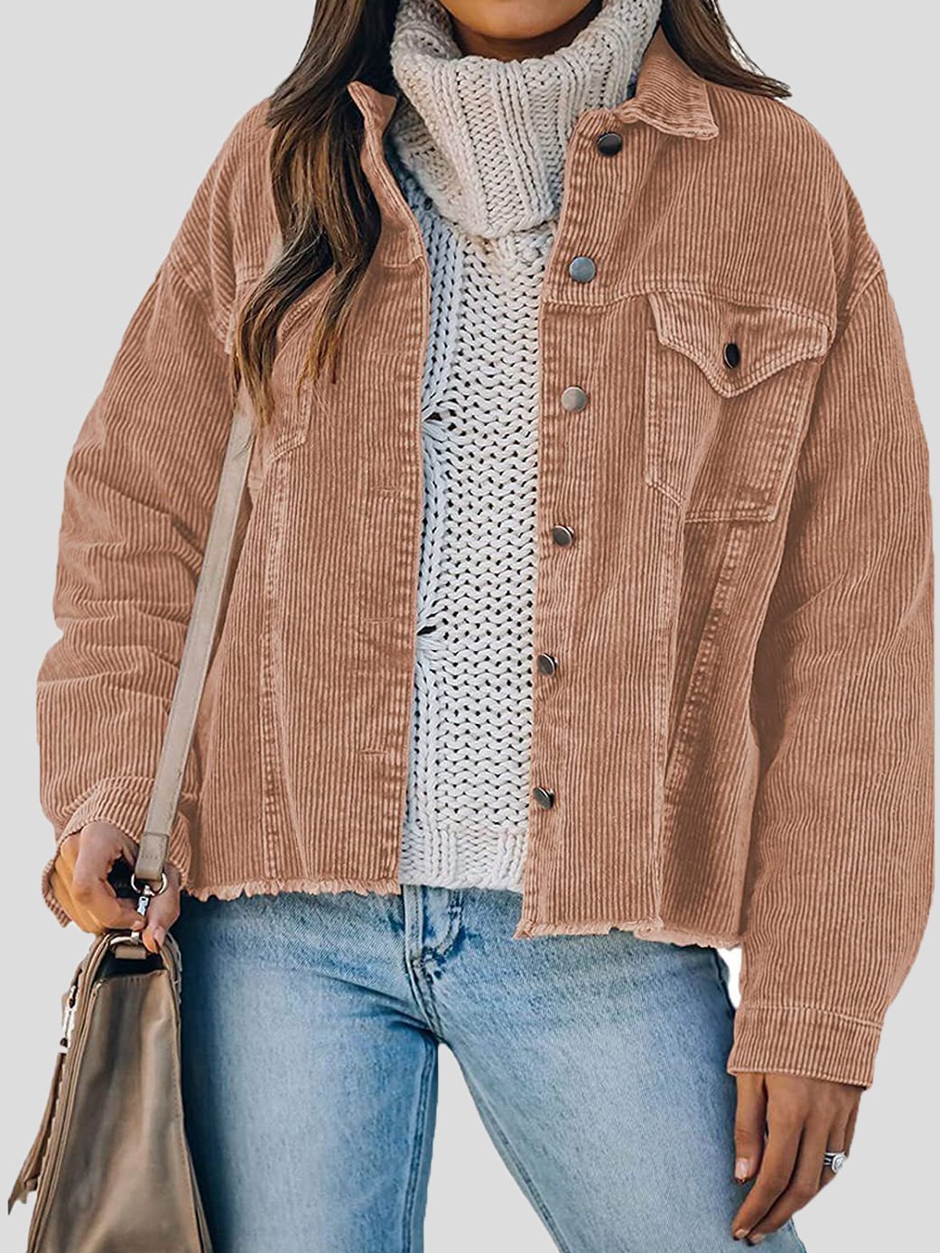 Women's Jackets Corduroy Button Loose Long Sleeve Jacket