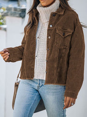 Women's Jackets Corduroy Button Loose Long Sleeve Jacket