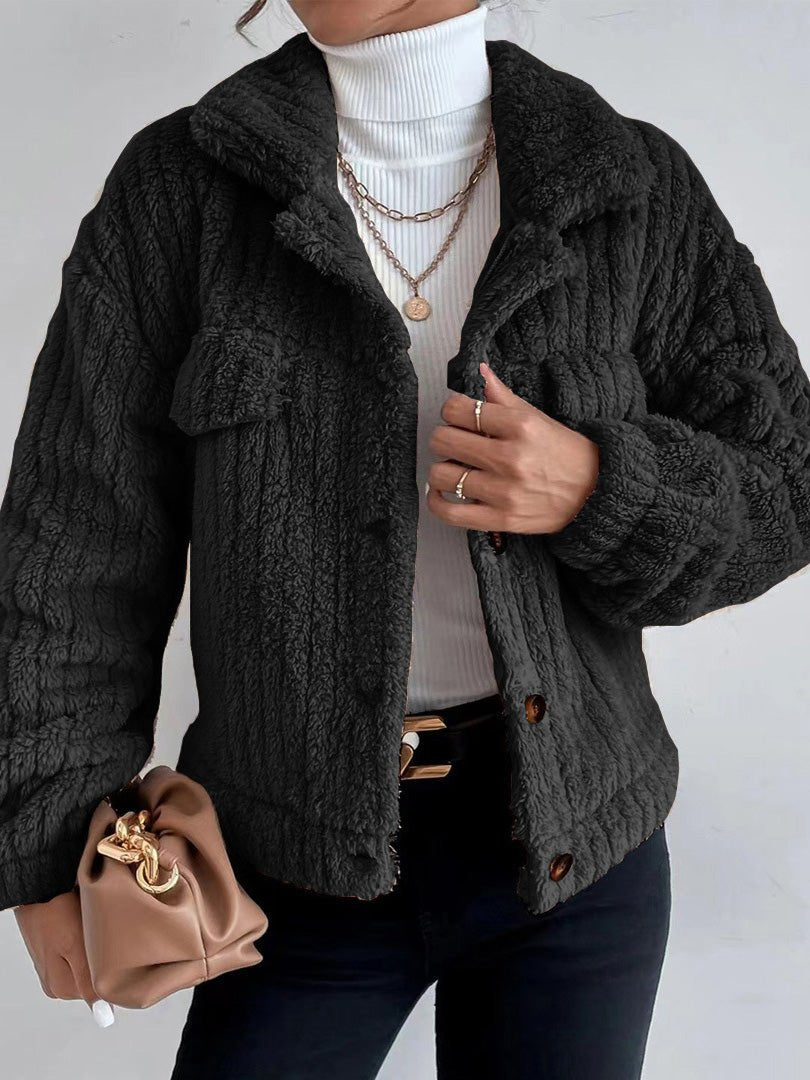 Women's Jackets Plush Lapel Button Long Sleeve Jackets