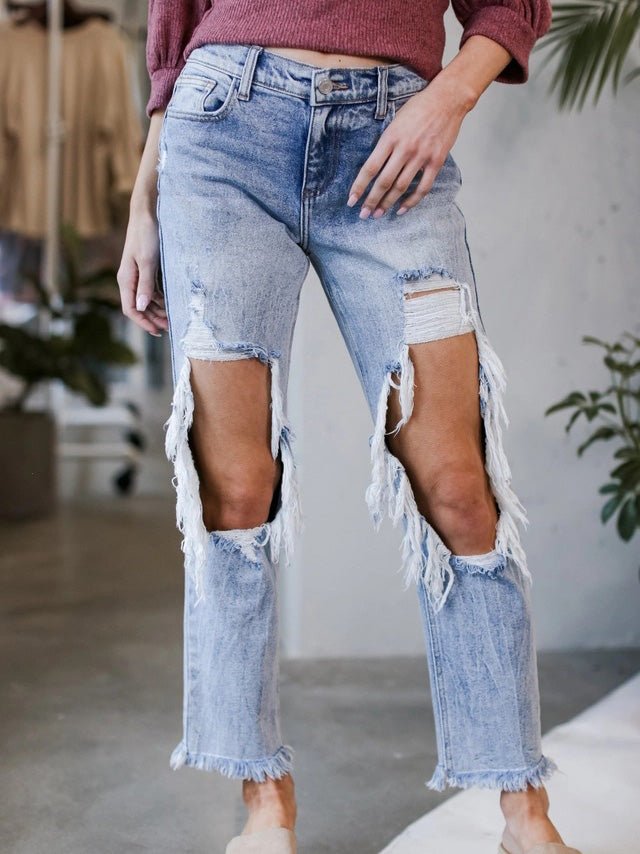 Women's Jeans Washed Ripped Pocket Jeans