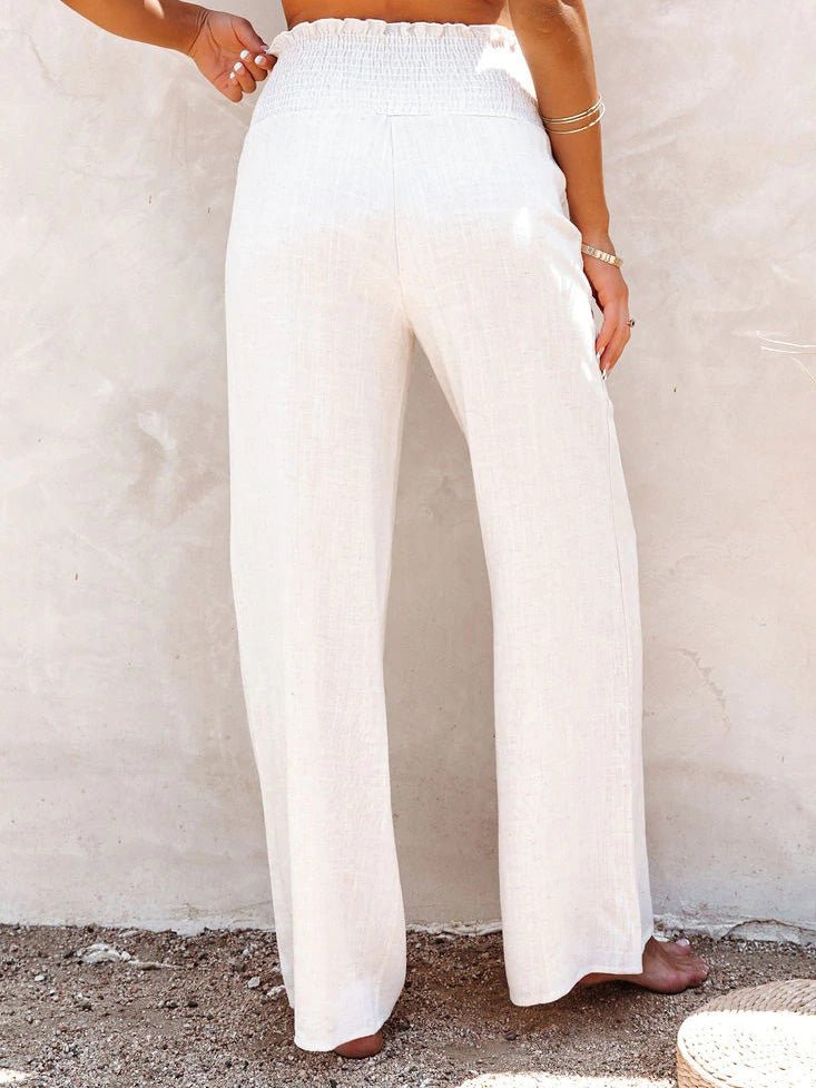 Women's Pants Casual Solid Button Elastic Wide Leg Pants