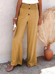 Women's Pants Casual Solid Button Elastic Wide Leg Pants