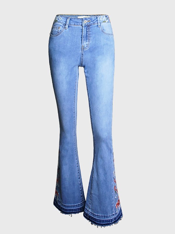 Women's Pants Embroidered Denim Flared Jeans Pants