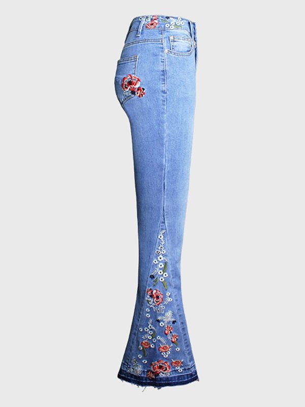 Women's Pants Embroidered Denim Flared Jeans Pants