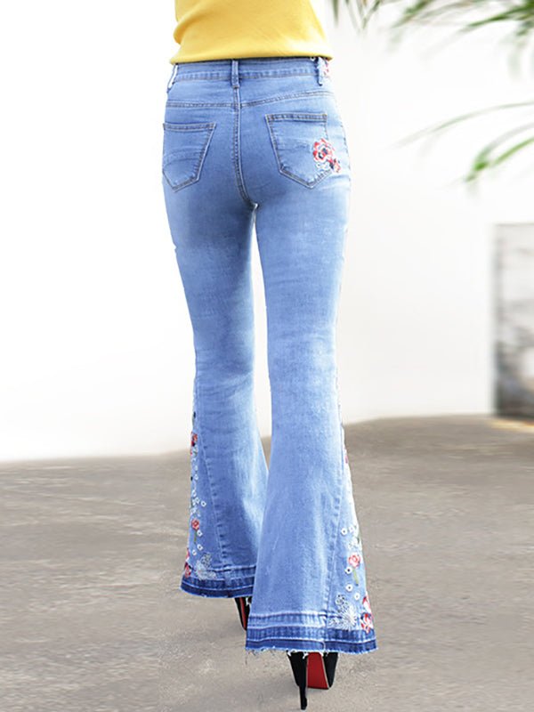 Women's Pants Embroidered Denim Flared Jeans Pants