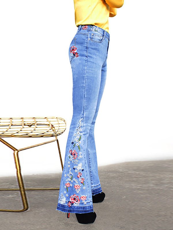 Women's Pants Embroidered Denim Flared Jeans Pants