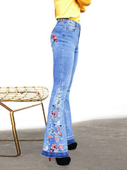 Women's Pants Embroidered Denim Flared Jeans Pants