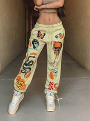 Women's Pants Printed Tie High Waist Casual Pants