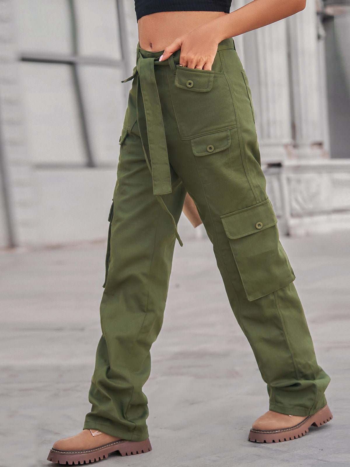 Women's Pants Tie Pocket Casual Cargo Pants