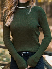 Women's Sweaters Solid Turtleneck Long Sleeve Slim Knitted Sweater