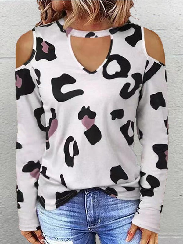 Women's T-Shirts Casual Printed Off Shoulder Long Sleeve T-Shirt