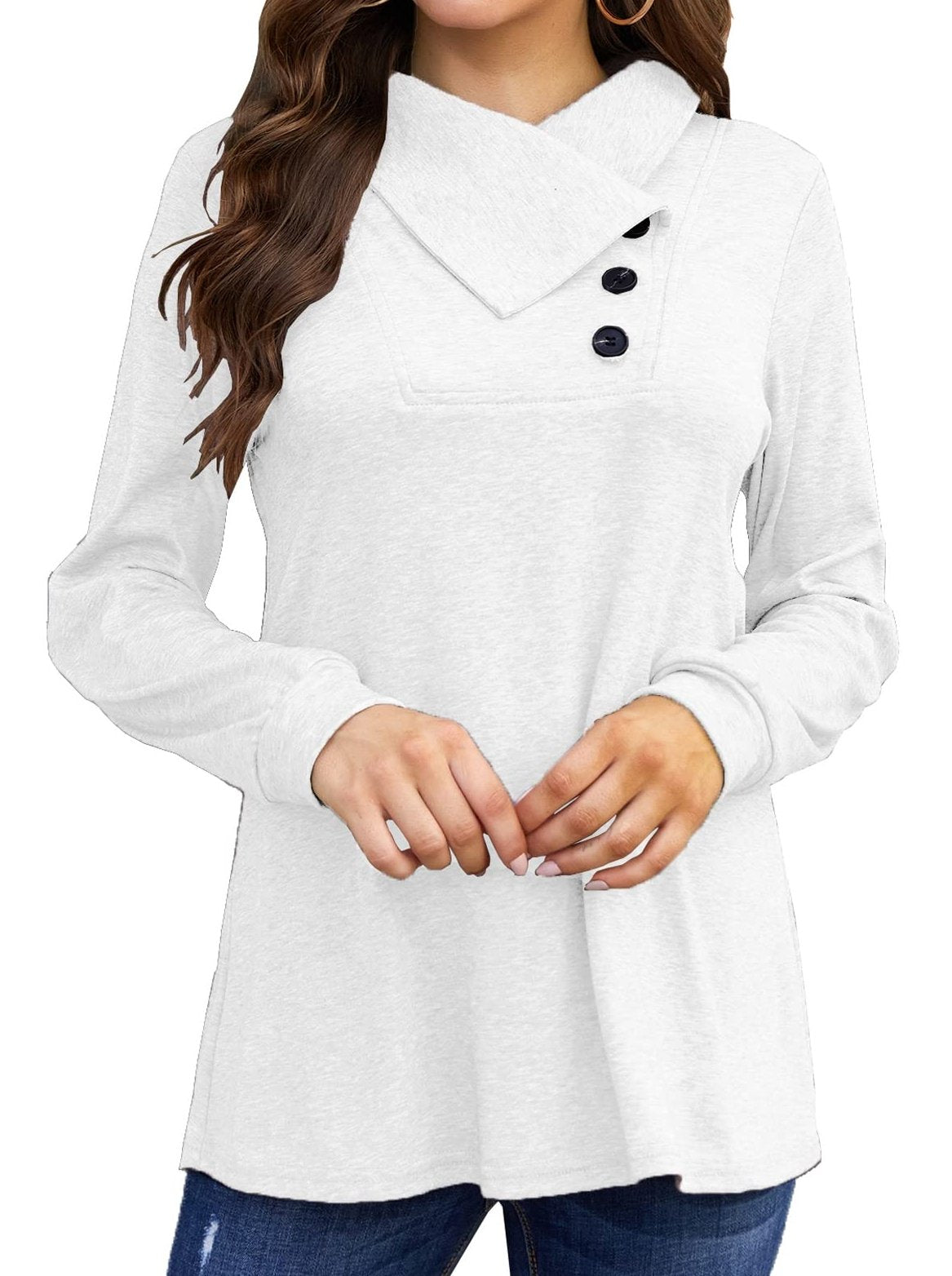 Women's T-Shirts Long Sleeve Cowl Neck Button T-Shirt