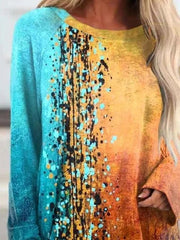 Women's T-Shirts Multicolor Print Crew Neck Long Sleeve T-Shirt