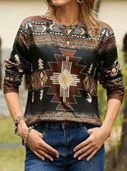 Bohemia Style Women's T-Shirts Printed New Hot Long Sleeve T-Shirts